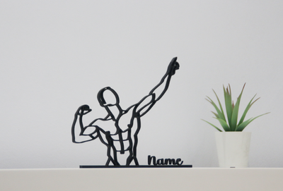 Figura 3D personalizada de culturista | Arte lineal fitness | Placa de identificación de fitness