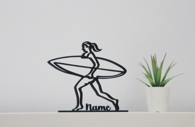 Figura 3D personalizada de surfista | decoraciones de surf | Arte lineal oceánico