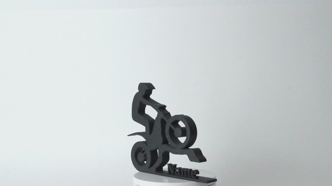 Figura 3D personalizada Moto Trial | Escultura impresa en 3D | Arte minimalista de motocross