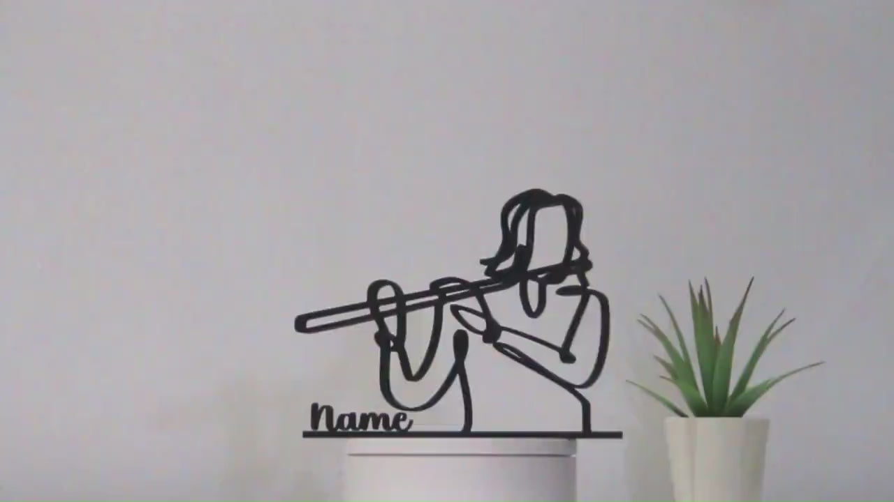 Figura personalizada flautista, arte de línea impresa en 3D | idea de regalo de músico