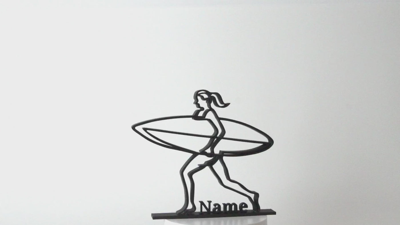 Figura 3D personalizada de surfista | decoraciones de surf | Arte lineal oceánico